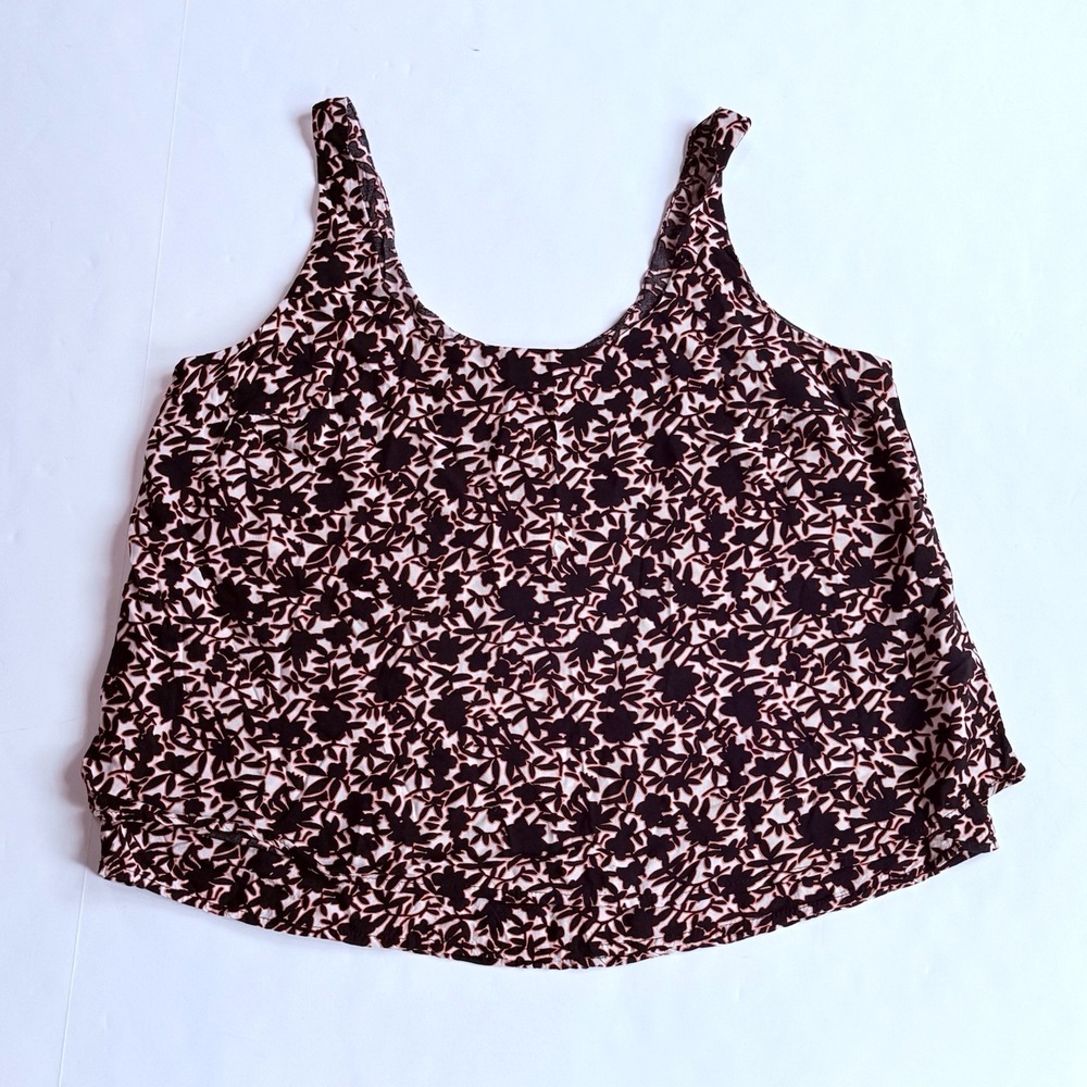 Old Navy Tank Top Women M 8 10 Black Sleeveless Floral Tiered Rayon Boxy‎ Swing